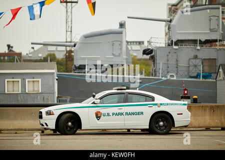 Boston Massachusetts New England North America USA, Navy Yard US Park Ranger NPS Law Enforcement vehicle Dodge Charger Stock Photo