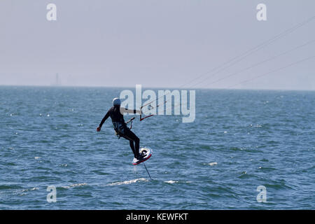 Kite Surfer, Broad Haven Pembrokeshire Stock Photo