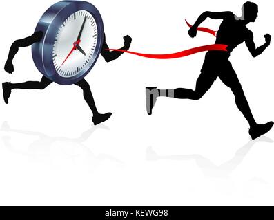 Clock Finish Line Race Man Concept Stock Vector