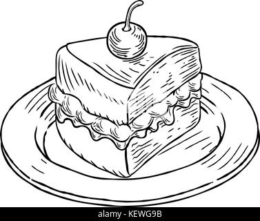 Cake Slice Vintage Retro Woodcut Style Stock Vector