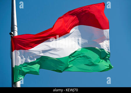 Horizontal close up view of the official Hungarian flag. Stock Photo