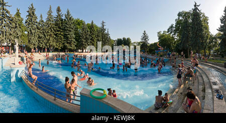 Horizontal panoramic view of the specialist Wave Pool at Palatinus Strand in Budapest. Stock Photo