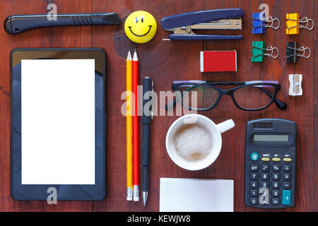 Layout office des, closeup top view. Concept busines Stock Photo