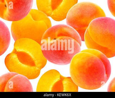 Peach seamless pattern. Ripe peaches isolated on white background Stock Photo