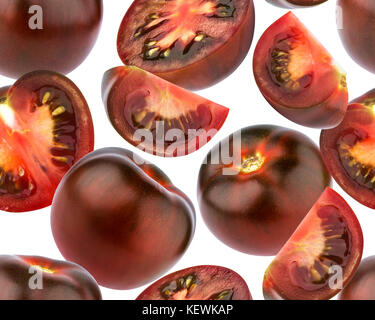 Black tomatoes seamless pattern. Black tomato isolated on white background Stock Photo