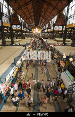 Vertical aerial view inside the Great Market Hall in Budapest. Stock Photo