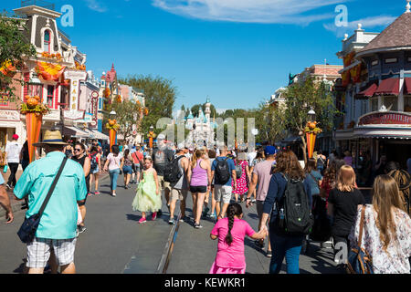 ANAHEIM, CA - OCTOBER 16, 2017: Disneyland's Main Street crowded with guests on a very busy day at the theme park. Stock Photo