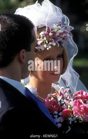 bride looking unhappy on her wedding day Stock Photo