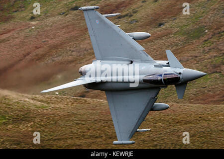 Royal Air Force Eurofighter Typhoon FGR4 (ZK313) flies low level through the Mach Loop, Machynlleth, Wales, United Kingdom