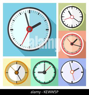Modern office wall clocks icon set Stock Vector