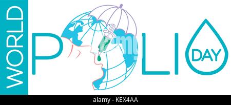 banner on world polio day. Concept of disease prevention, protection against disease in the form of a person taking medicine. Stock Vector