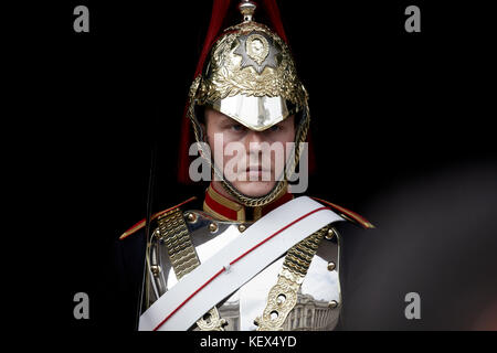 Close up of the Household Queens Cavalry in uniform on Whitehall in London the capital city of England Stock Photo