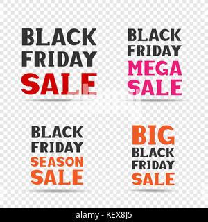Red pink orange and black big friday sale message label set on transparent background. Business communication dialog or quote template collection sign Stock Vector
