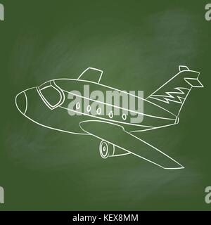 Hand drawing Airplane on textured green board. Education Concept, Vector Illustration Stock Vector