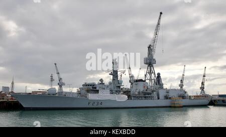 HMS Iron Duke (F234) docked at Portsmouth Navel Dockyard Stock Photo