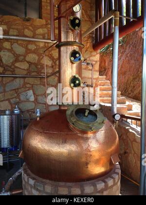 Cachaca making: beautiful copper pot still for distilling cachaca Stock Photo
