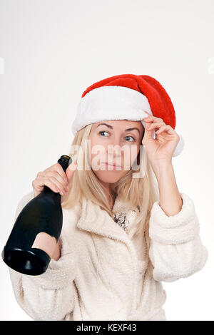 snow maiden with a bottle of champagne Stock Photo