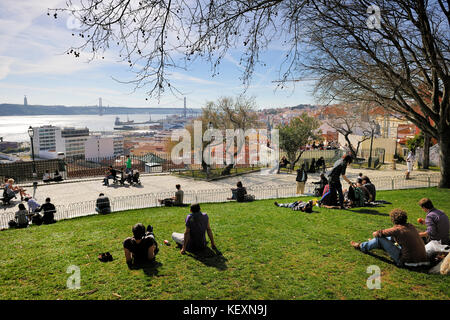 Peaceful afternoon overlooking the Tagus river. Lisbon, Portugal Stock Photo
