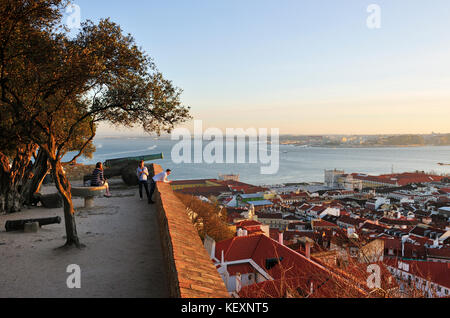 The historical centre of Lisbon and Tagus river seen from São Jorge castle. Portugal Stock Photo