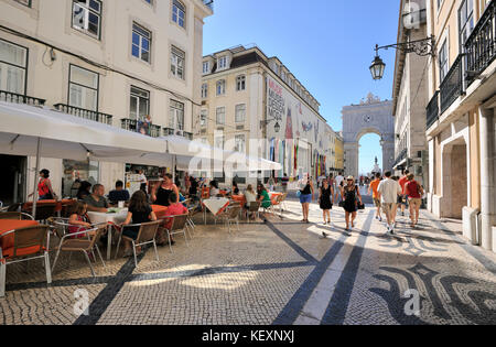 Rua Augusta, the main pedestrian street in the historical and commercial centre of Lisbon, Portugal Stock Photo