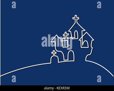 Continuous line drawing of black halloween manor Stock Vector