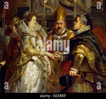 The Wedding by Proxy of Marie de' Medici to King Henry IV - The Marie de' Medici Cycle 1622-1624  by Peter Paul Rubens commissioned by Queen Marie de' Medici, widow of King Henry IV of France, for the Luxembourg Palace in Paris, Stock Photo