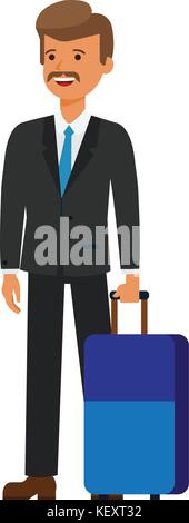 business travel, businessman with luggage cartoon flat vector illustration concept on isolated white background Stock Vector