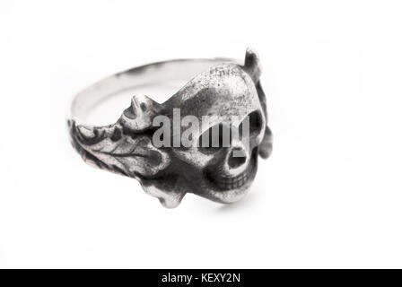German at WW2. Old German army ring of a corp of combat troops (the Waffen-SS (division Toten Kopf). Wiht path on white background Stock Photo