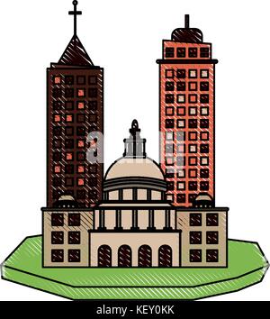 city on flotating land icon image Stock Vector