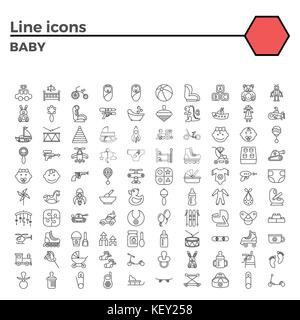 Baby Thin Line Related Icons Set on White Background. Simple Mono Linear Pictogram Pack Stroke Vector Logo Concept for Web Graphics. Stock Vector