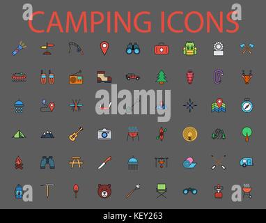 Camping flat vector related icon set for web and mobile applications. It can be used as - logo, pictogram, icon, infographic element. Vector Illustrat Stock Vector