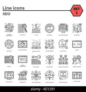 Seo Thin Line Related Icons Set on White Background. Simple Mono Linear Pictogram Pack Stroke Vector Logo Concept for Web Graphics. Stock Vector