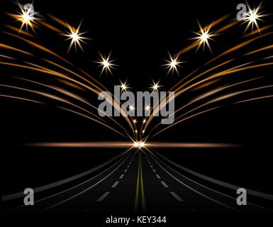Abstract light effects. Car lights. Road to perspective, street, highway, expressway. Lanterns on both sides. illustration Stock Vector