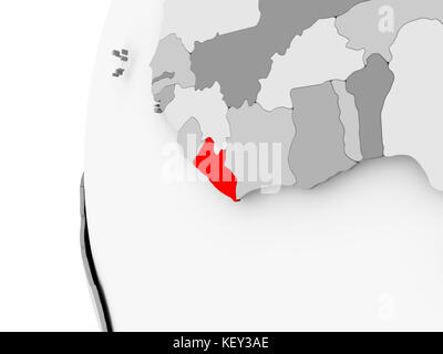 Liberia highlighted on grey 3D model of political globe with ...