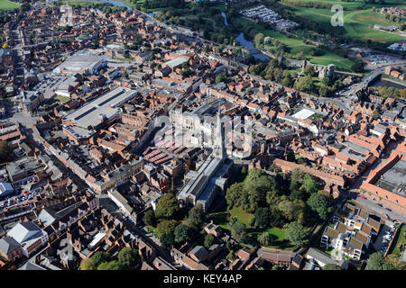 An aerial view of the town centre of Newark-on-Trent Stock Photo