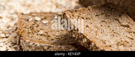 Whole Grain Unleavened Organic Bread with Rye, Oats and Flax Seeds. Healthy Chrono Diet. Stock Photo