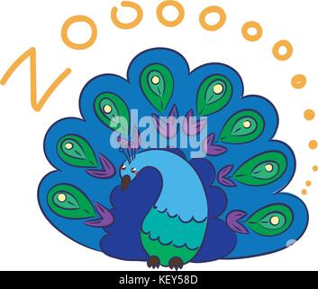Illustration of doodle cute peacock, hand drawn graphic. Vector cartoon Stock Vector