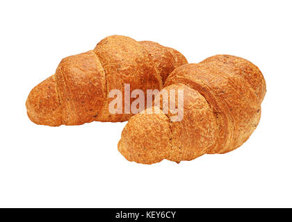 Two whole grain croissant for sandwiches isolated on white Stock Photo