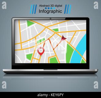 Notebook, maps, vector, pin Stock Vector