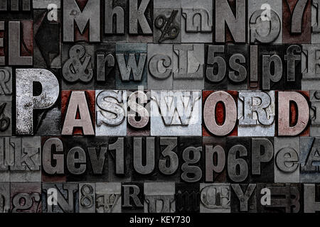 The word Password made from old metal letterpress letters Stock Photo
