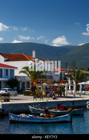 Harbor of the Sami village on Kefalonia island in Greece Stock Photo ...