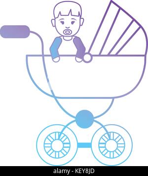 line baby boy inside stroller design Stock Vector