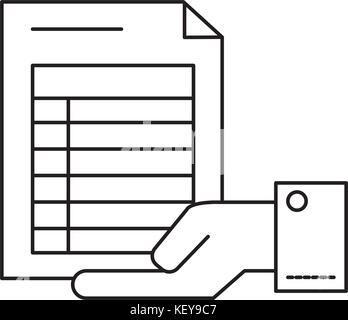 line businessman with document information in the palm hand Stock Vector