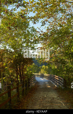 Pedestrian bridge over the Youghiogheny River on the Great Allegheny Passage Trail at Ohiopyle, Pennsylvania, USA Stock Photo