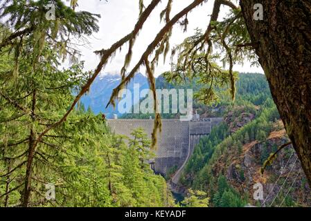 Ross Dam in North Cascades National Park, Washington as viewed from the Diablo Lake trail Stock Photo