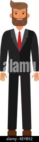 standing bearded businesman in black suti cartoon flat vector illustration concept on isolated white background Stock Vector