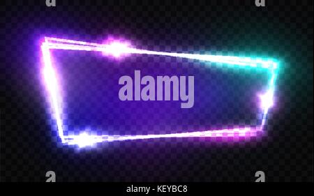 Night Club Neon Sign. Blank 3d Retro Light Signboard With Shining Neon Effect. Techno Frame With Glowing On Transparent Backdrop. Electric Street Banner Design. Colorful Vector Illustration. 80s Style Stock Vector