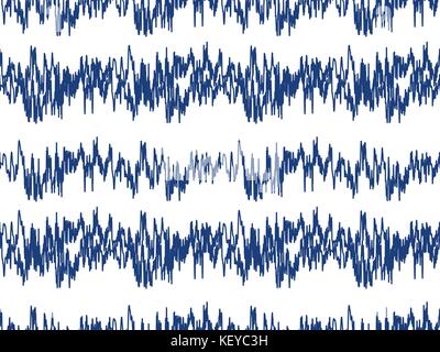 Sound waves seamless pattern. Audio technology endless background, musical pulse repeating texture. Modern geometric backdrop. Vector illustration. Stock Vector