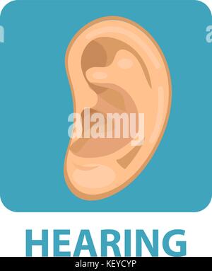 Sensitive hearing icon flat style. Ear. Isolated on white background. Vector illustration. Stock Vector