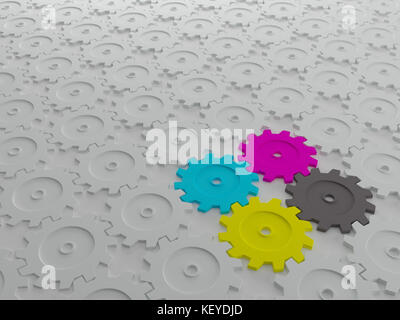 3D White Gears Pattern with CMYK Gears Inside Stock Photo - Alamy